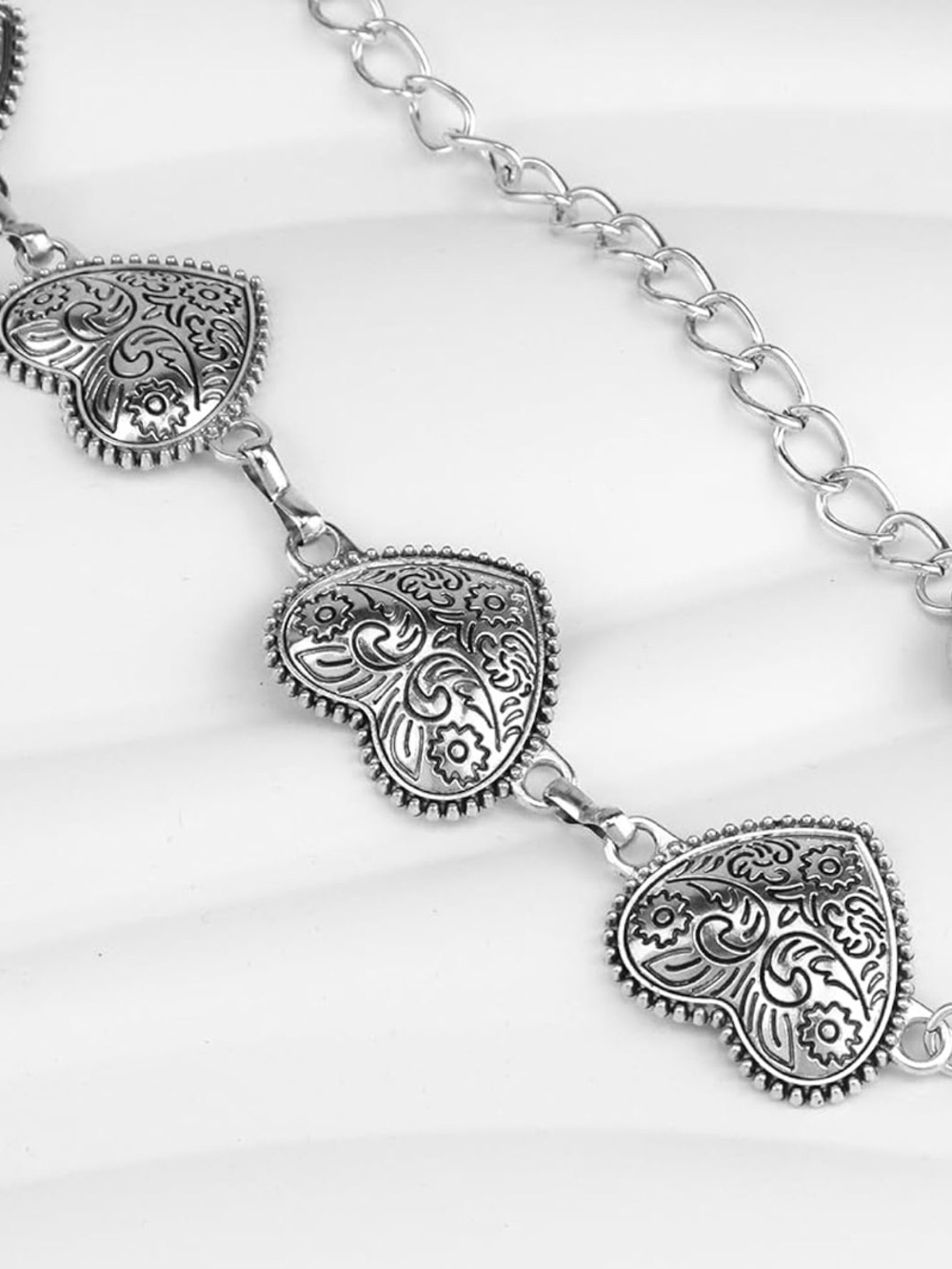 Vintage Style Silver Heart Chain Waist Belt Boho Western Concho Body Chain - Picture 6 of 6